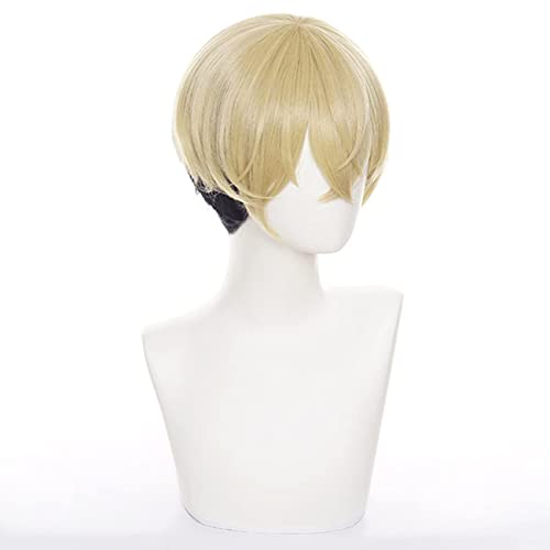 Lwiuentx Anime Cosplay Chifuyu Matsuno Peluca Dorada Recta Corta para Fiesta de Halloween + Gorro de Peluca Gratis