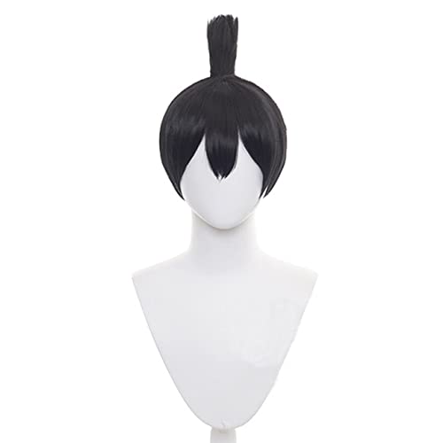 Lwiuentx Anime Cosplay Hayakawa Aki Peluca Negra con Cola de Caballo para Hombre Mujer Fiesta de Halloween + Gorro de Peluca Gratis