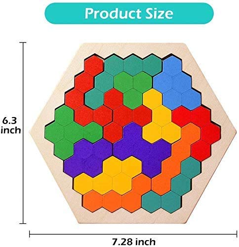 Madera Hexágono Rompecabezas de Juguete de Juguete Educativo Montessori de Bloque de Forma de Tangram Lógica de Geometría Colorida Juguete para Niños