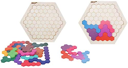 Madera Hexágono Rompecabezas de Juguete de Juguete Educativo Montessori de Bloque de Forma de Tangram Lógica de Geometría Colorida Juguete para Niños