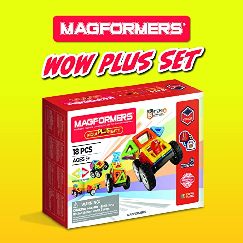 Magformers Wow Plus Magnetic Building Blocks Toy. Makes 30 Different Cars with Detachable Race Driver. Stem Toy with 18 Pieces., 70702