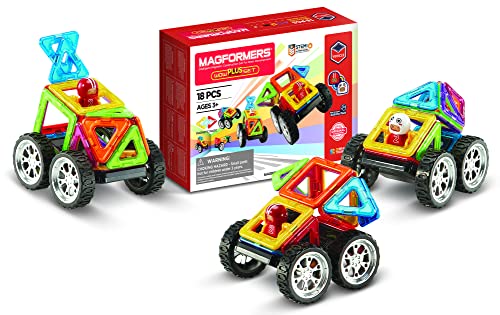 Magformers Wow Plus Magnetic Building Blocks Toy. Makes 30 Different Cars with Detachable Race Driver. Stem Toy with 18 Pieces., 70702