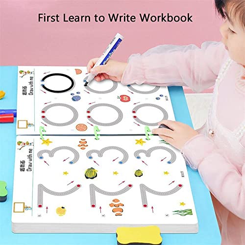 Magical Tracing Workbook Set,Magic Tracing Workbook for Kids,Reusable Writing Practice Book,Pen Control Training Drawing Book,Calligraphy Tracing Book for Kids (64 Pages)