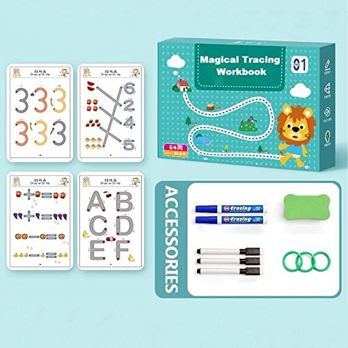 Magical Tracing Workbook Set,Magic Tracing Workbook for Kids,Reusable Writing Practice Book,Pen Control Training Drawing Book,Calligraphy Tracing Book for Kids (64 Pages)