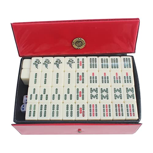 Mahjong Game Set 144pcs Mini Mahjong Tiles Juegos De Fiesta Tradicionales Chinos Majiang Mini Juego De Mesa Tradicional Chino Divertidos Juegos De Mesa Familiares con Dados para 4 Jugadores