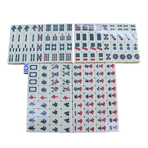 Mahjong Game Set 144pcs Mini Mahjong Tiles Juegos De Fiesta Tradicionales Chinos Majiang Mini Juego De Mesa Tradicional Chino Divertidos Juegos De Mesa Familiares con Dados para 4 Jugadores