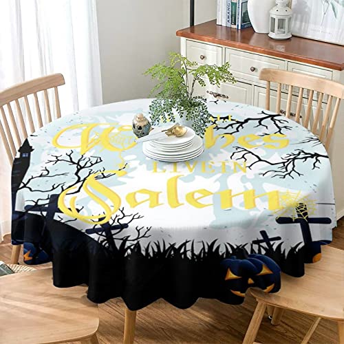 Mantel redondo de luna llena de Halloween - Cubierta de mesa con patrón de murciélago de árbol muerto de calabaza de castillo de bosque de dibujos animados, ideal para fiestas, bodas, cocina, cubierta