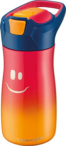 Maped - Botella de Agua - Colección Concept Kids - Botella de Acero Inoxidable de 430 ml - Color Rosa - Fácil de Abrir con Botón de Bloqueo - Incluye un Asa - Limpieza Sencilla