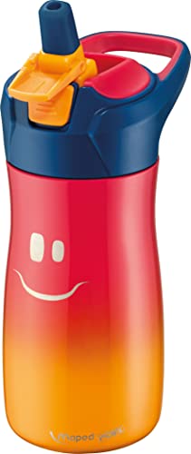 Maped - Botella de Agua - Colección Concept Kids - Botella de Acero Inoxidable de 430 ml - Color Rosa - Fácil de Abrir con Botón de Bloqueo - Incluye un Asa - Limpieza Sencilla