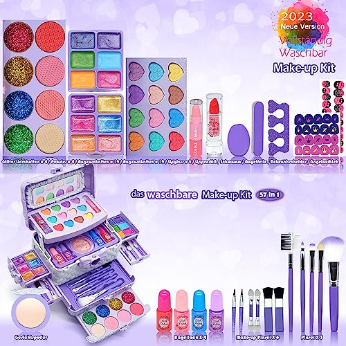 Maquillage Enfant Fille - Maquillage Lavable Trousse Maquillage Enfant Avec Sac à Main, Non Toxique Kit de Maquillaje Niñas, Regalo de cumpleaños y Navidad para niñas de 4 5 6 8-10