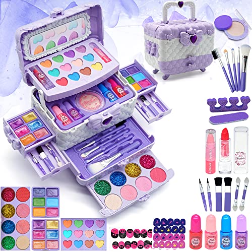 Maquillage Enfant Fille - Maquillage Lavable Trousse Maquillage Enfant Avec Sac à Main, Non Toxique Kit de Maquillaje Niñas, Regalo de cumpleaños y Navidad para niñas de 4 5 6 8-10