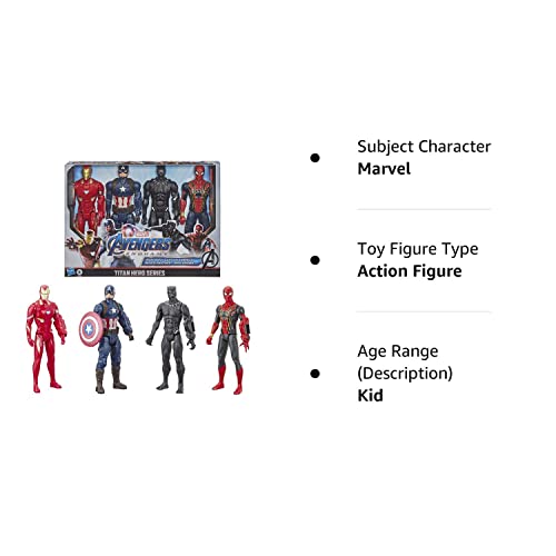 Marvel Avengers Endgame Titan Hero Series - Figuras de acción de 12 pulgadas Capitán América, Iron Spider, Black Panther y Iron Man (4 figuras de acción)