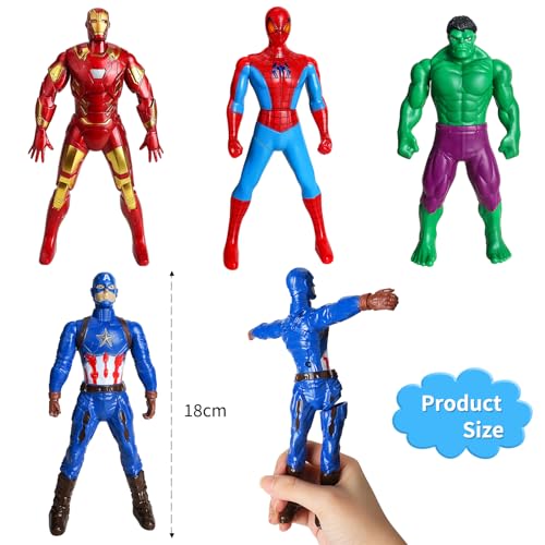 Marvel Avengers Figura, Avengerse Anime Figuras, Set de 4 Figuras Marvel Legends de 18cm, Avengers Muñeca Coleccionable Modelo, Superheroes Juguetes Hulk, Spiderman, Iron Man, Capitán América