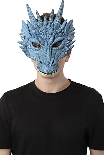 Máscara Dragón 3D para Halloween, Máscara Media Cara en Diseño de Animal para Carnaval y Fiesta Mascarada, Talla única (Azul)