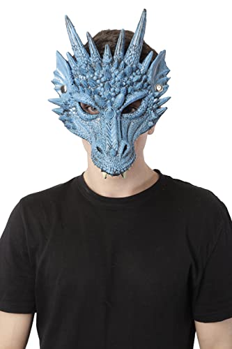 Máscara Dragón 3D para Halloween, Máscara Media Cara en Diseño de Animal para Carnaval y Fiesta Mascarada, Talla única (Azul)