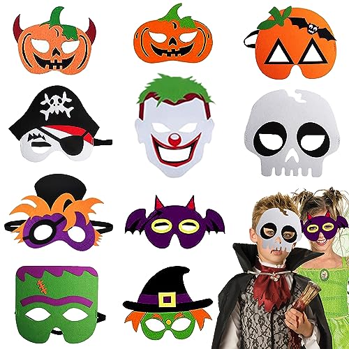 Máscaras de Fieltro de Halloween, 10 Piezas Máscaras de fiesta para niños de fieltro, Máscaras de Fieltro de Halloween para Niños, adecuadas para Navidad, Halloween, fiestas, cumpleaños, juegos de rol