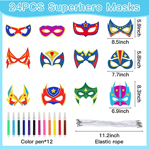 Máscaras de Superhéroe Niño, 24 Piezas Blanco Máscaras para Colorear con Bolígrafos, Superhéroe Máscaras de Fiesta, Máscara de Cosplay para Infantil Adultos Cumpleaños, Carnaval, Halloween, Navidad