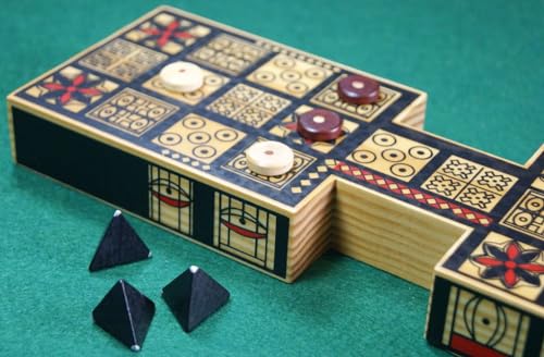 Masters Replica Royal Game of Ur Board Game with Pyramid Dice - Features Authentic Design with Solid Wood Board and Wooden Pieces