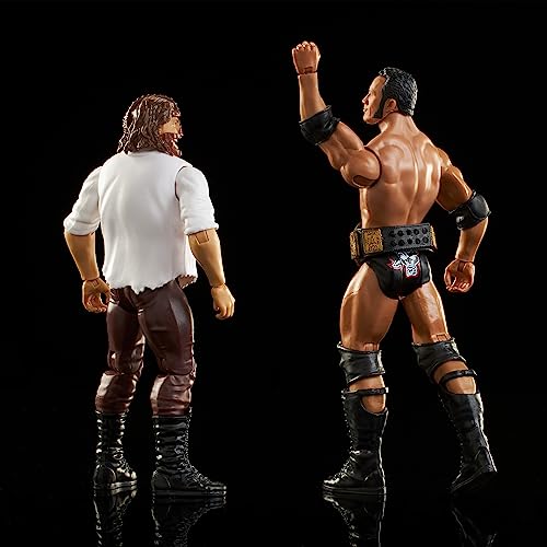 Mattel Paquete de 2 figuras de acción de la WWE con título de campeonato WWE Showdown The Rock vs Mankind