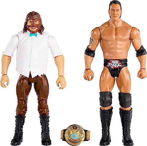 Mattel Paquete de 2 figuras de acción de la WWE con título de campeonato WWE Showdown The Rock vs Mankind