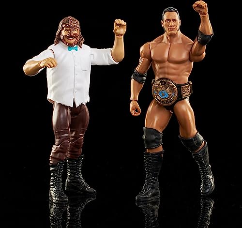 Mattel Paquete de 2 figuras de acción de la WWE con título de campeonato WWE Showdown The Rock vs Mankind