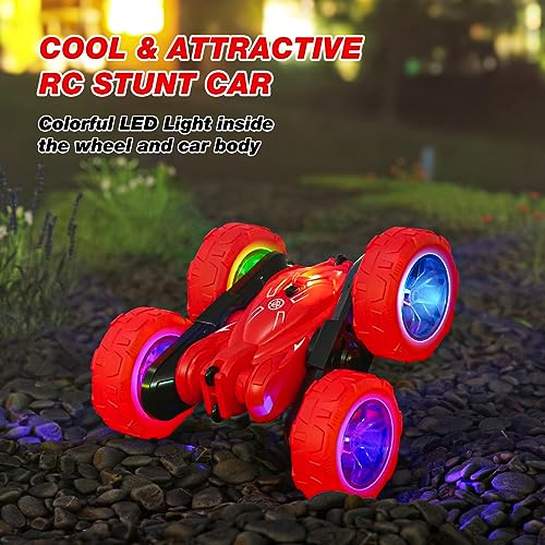 MaxTronic Coche RC, vehículo de control remoto 4WD 2.4Ghz 8MPh Racing Stunt Car doble cara rotación 360° Flips, edad 3-12 niños juguete eléctrico para niños niñas niños cumpleaños