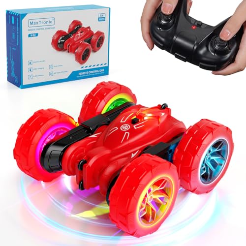 MaxTronic Coche RC, vehículo de control remoto 4WD 2.4Ghz 8MPh Racing Stunt Car doble cara rotación 360° Flips, edad 3-12 niños juguete eléctrico para niños niñas niños cumpleaños