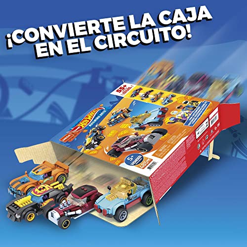 Mega Construx Personaliza tu coche Hot Wheels, juego de construcción para niños con más de 55 piezas, incluye 485 bloques y piezas especiales de 4 microfiguras (Mattel GVM13)