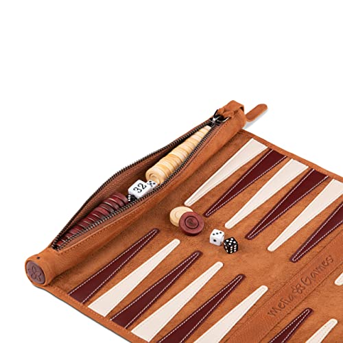 Melia Games Backgammon de Viaje - Backgammon Hecho de Cuero - Fichas de Madera (Whiskey)