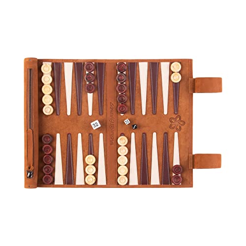 Melia Games Backgammon de Viaje - Backgammon Hecho de Cuero - Fichas de Madera (Whiskey)