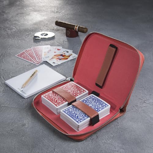 Melia Games Playing Cards Set Deluxe - Estuches para Barajas de Cartas - Juego de Naipes Cuero Hecho a Mano (Designer Edition) (Coral Red)