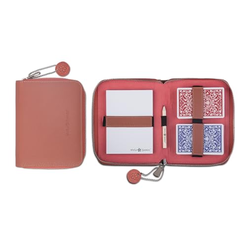 Melia Games Playing Cards Set Deluxe - Estuches para Barajas de Cartas - Juego de Naipes Cuero Hecho a Mano (Designer Edition) (Coral Red)