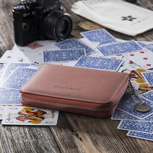 Melia Games Playing Cards Set Deluxe - Estuches para Barajas de Cartas - Juego de Naipes Cuero Hecho a Mano (Designer Edition) (Coral Red)