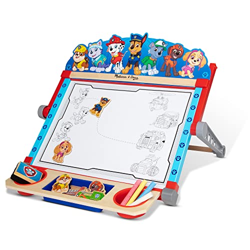 Melissa & Doug Caballete de sobremesa de doble cara con personajes de Patrulla Canina, Paw Patrol, Pizarra de borrado en seco y de tiza, Incluye accesorios e imanes, Juguete educativo y creativo