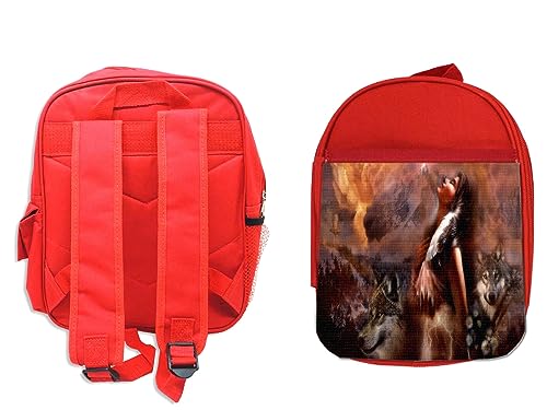 MERCHANDMANIA MOCHILA ROJA india lobos america aguila tribu nativo backpack rucksak