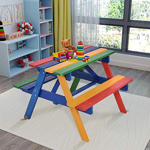 Mesa de Picnic para niños, Banco de Madera para jardín con sombrilla extraíble, sombrilla para Muebles de Exterior para niños