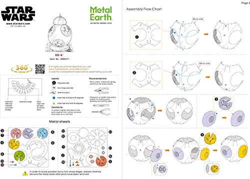 Metal Earth Puzzle 3D Droide Bb-8. Rompecabezas De Metal De Star Wars. Maquetas Para Construir Para Adultos Nivel Desafiante De 4.7 X 4.7 X 7.6 Cm