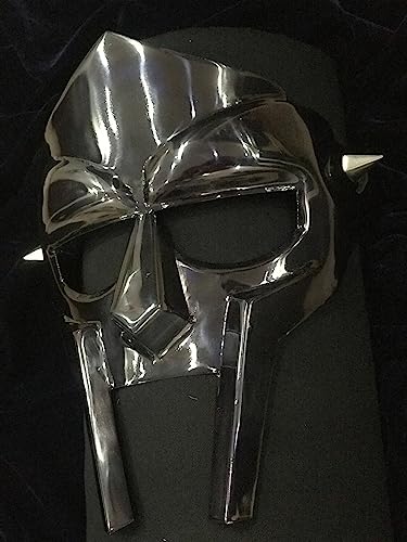 MF Doom - Máscara facial medieval romana de gladiador, casco de gladiador romano forjado a mano, máscara de plata vikinga