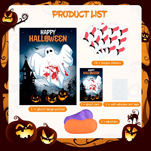 MIAHART Pin The Tongue on The Ghost Game Juego de Halloween para niños Suministros de Fiesta de Halloween Decoraciones de Pared para el hogar Fiesta Escolar Favores Actividades