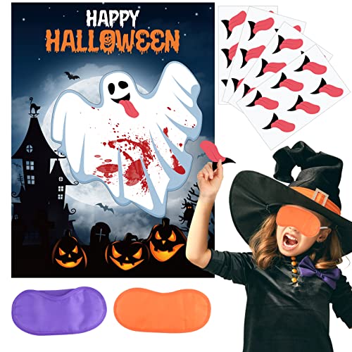 MIAHART Pin The Tongue on The Ghost Game Juego de Halloween para niños Suministros de Fiesta de Halloween Decoraciones de Pared para el hogar Fiesta Escolar Favores Actividades