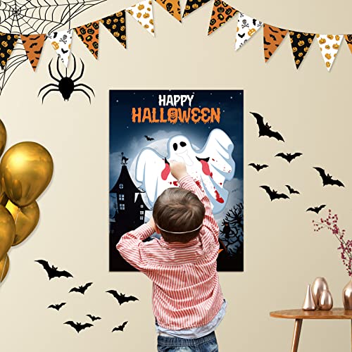 MIAHART Pin The Tongue on The Ghost Game Juego de Halloween para niños Suministros de Fiesta de Halloween Decoraciones de Pared para el hogar Fiesta Escolar Favores Actividades