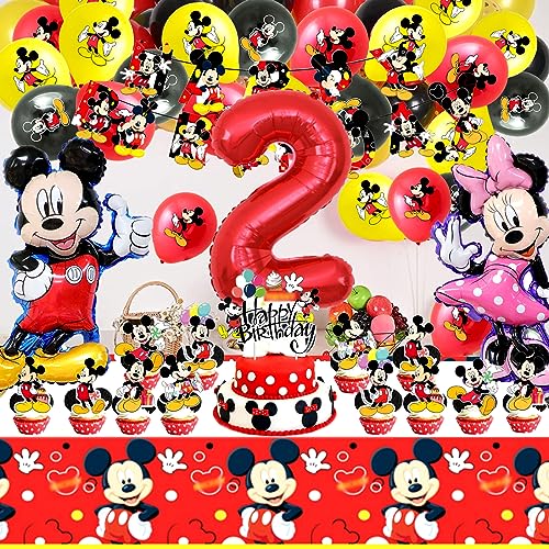 Micky Mouse Decoracion Cumpleaños 2 Año, 39 Piezas SABAN Fiesta Deco Globos Minni Mouse Set, Decoracion Micke Mouse Cumpleaños 2 Niño y Niña, Globos Cumpleaños 2 Años, Festa de Aniversário Infantil