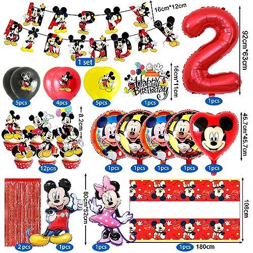 Micky Mouse Decoracion Cumpleaños 2 Año, 39 Piezas SABAN Fiesta Deco Globos Minni Mouse Set, Decoracion Micke Mouse Cumpleaños 2 Niño y Niña, Globos Cumpleaños 2 Años, Festa de Aniversário Infantil