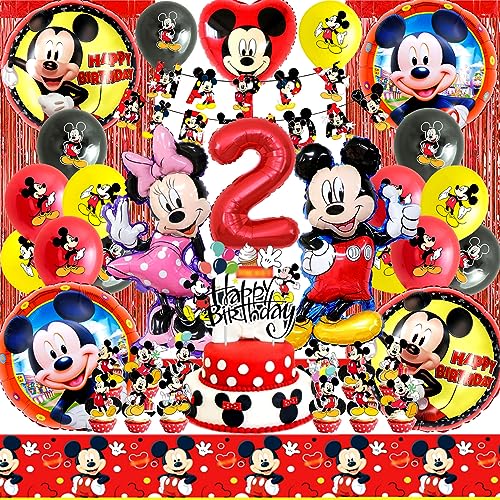 Micky Mouse Decoracion Cumpleaños 2 Año, 39 Piezas SABAN Fiesta Deco Globos Minni Mouse Set, Decoracion Micke Mouse Cumpleaños 2 Niño y Niña, Globos Cumpleaños 2 Años, Festa de Aniversário Infantil