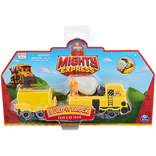 Mighty Express Tren Push and Go Baut-es Bruno con vagón de mercancías – Tren Manual para la Popular Serie de televisión, a Partir de 3 años