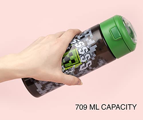 Minecraft - Botella de agua de plástico con pajita - Grey Creepers - Botella de agua para niños de videojuegos - 700 ml - Regalos Mercancía oficial