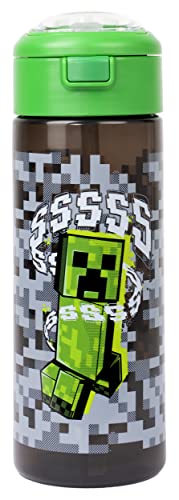 Minecraft - Botella de agua de plástico con pajita - Grey Creepers - Botella de agua para niños de videojuegos - 700 ml - Regalos Mercancía oficial