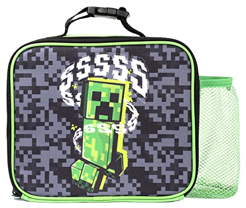 Minecraft - Fiambrera para Niños - Bolsa de Almuerzo de Juegos de Video del Creeper - Bolsillo de Malla - Asa de Transporte con Gancho - Regalos de Minecraft - Mercancía Oficial de Minecraft