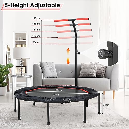 Mini Trampolín De Fitness, Ø 128cm Trampolín Octogonal Plegable Cama Elástica con Mango Ajustable de 5 Niveles, Trampolin para Interior y Exterior, Peso Maximo 150 kg para Niños y Adultos