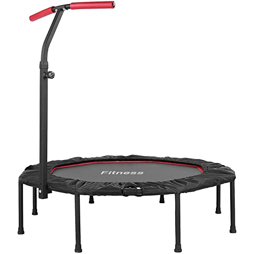 Mini Trampolín De Fitness, Ø 128cm Trampolín Octogonal Plegable Cama Elástica con Mango Ajustable de 5 Niveles, Trampolin para Interior y Exterior, Peso Maximo 150 kg para Niños y Adultos